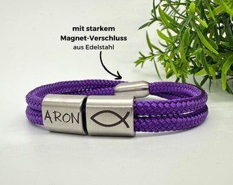 Geschenk zur Kommunion, Geschenkidee zur Konfirmation, Name Fisch, Armband mit Namen Gravur, Erstkommunion, Jugendweihe, Kinderarmband