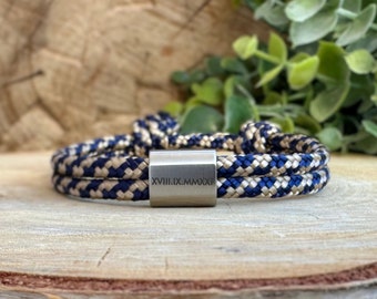 Armband für Paare, Armband mit Gravur, Segelseilarmband, Surferarmband, Geschenk Freundin, Initialen graviert, Armband graviert