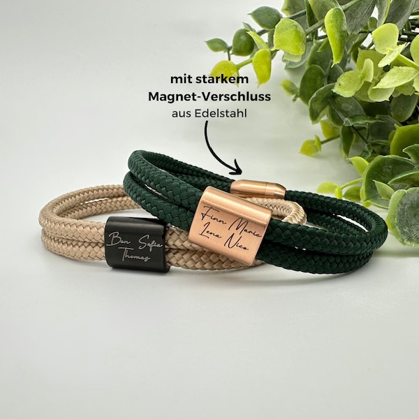 Graviertes Armband mit Familien Namen, Elternarmband für Mama und Papa, Geschenk Vatertag und Muttertag, Namensarmband, Kindernamen Gravur