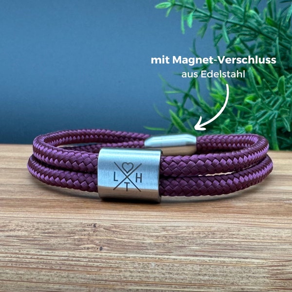 Partnerarmband mit Magnetverschluss, Armband Herren, Segeltau Armband, personalisiertes Armband, Armband mit Gravur, Geschenkidee Freund