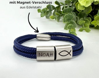 Geschenk zur Firmung, Geschenkidee zur Konfirmation, Name und Fisch graviert, Armband mit Namen graviert, Geschenk zur Erstkommunion