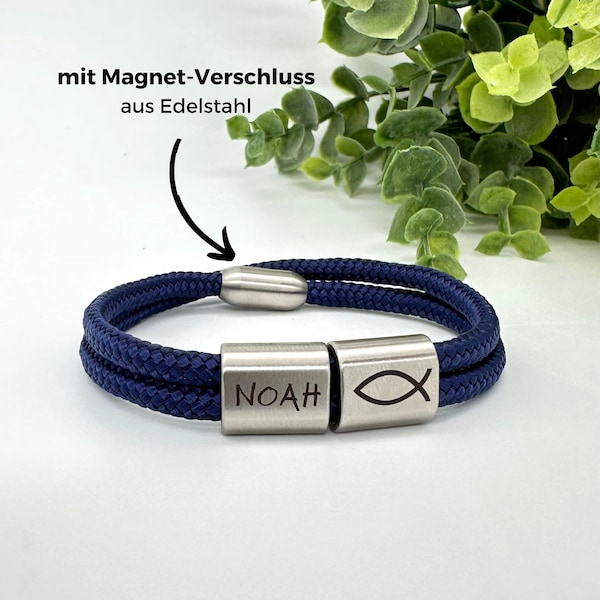 Geschenk zur Firmung, Geschenkidee zur Konfirmation, Name und Fisch graviert, Armband mit Namen graviert, Geschenk zur Erstkommunion