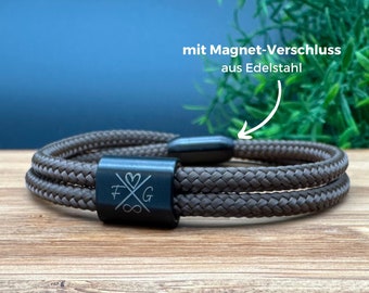 Herren Armband Gravur, Partnerarmband mit Magnetverschluss, Segeltau Armband, personalisiertes Armband, Armband mit Gravur, Geschenk Freund