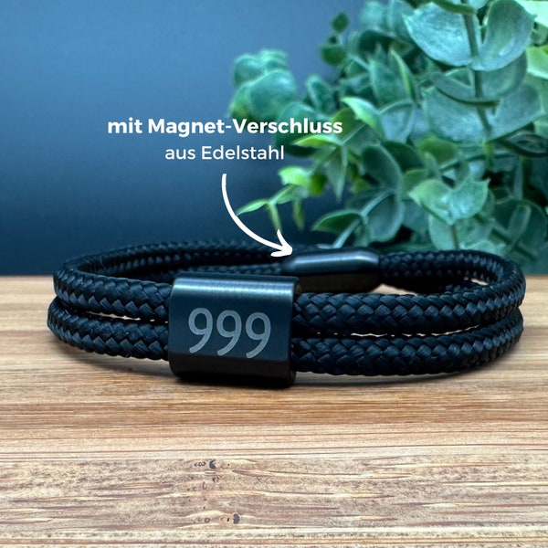 Engelszahlen Armband, Armband Unisex, Partnerarmband mit Magnetverschluss, Segeltau Armband, Armband personalisiert, Engelzahl 999