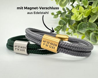 Partnerarmband mit Koordinaten, Paarschmuck mit Gravur, Initialen Armband, Geburtstagsgeschenk, Valentinstag Geschenk, Weihnachtsgeschenk,