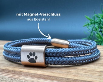 Brassard mit Hundepfote, Herrenarmband und Frauenarmband, Partnerarmband mit Magnetverschluss, Segeltau Armband, personalisiertes Armband