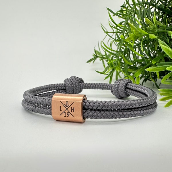 Handgemachtes Segeltau Armband, Anker Gravur, personalisiert für Männer und Frauen, Initialen der Familie graviert, Partnerarmband, Herren