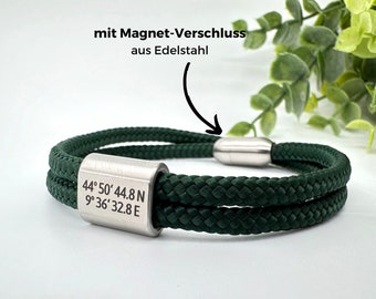 Personalisiertes Koordinaten-Armband Camouflage, Partnerarmband, Initialen Armband, Weihnachtsgeschenk, mit Magnetverschluss, Armband Gravur