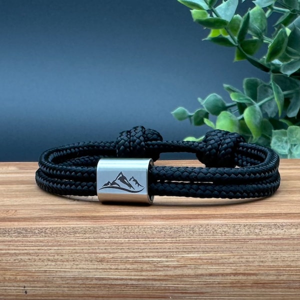 Personalisiertes Armband mit Gravur, Gravur Armband, Partnerarmband, Armband aus Segeltau, Segeltauarmbänder mit Knoten, Herrenarmband, Berg