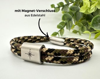 Personaliseerbare Outdoor-armband Camouflage, Partnerarmband, Initialen Armband, Weihnachtsgeschenk, met Magnetverschluss, Kompass Armband