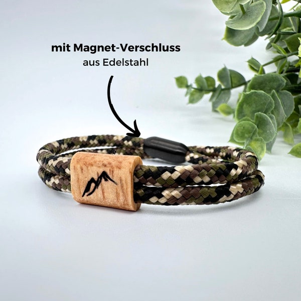 Bergsteiger Armband, Partnerarmband, Herrenarmband, Armband Holz, Armband personalisiert, Personalisiertes Holz Armband, Vatertags Geschenk