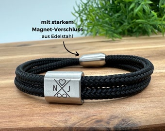 Bracciale Herren, Partnerarmband mit Magnetverschluss, Segeltau Armband, personalisiertes Armband, Armband Männer Gravur, Geschenk Geburtstag