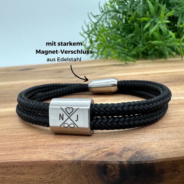 Armband Herren, Partnerarmband mit Magnetverschluss, Segeltau Armband, personalisiertes Armband, Armband Männer Gravur, Geschenk Geburtstag