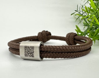 QR-Code Armband, Segeltau Schmuck für Männer und Frauen, Geschenk zum Geburtstag, Strichcode Gravur, QR Code, Herrenarmband personalisiert