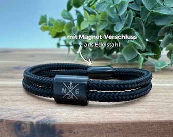 Armband voor mannen, partnerarmband met magnetische sluiting, segmentarmband, gepersonaliseerde armband, armband met graveur, geheel zwarte armband