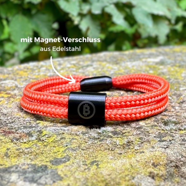 Bitcoin Armband, Segeltauarmband mit Gravur, Personalisiertes Armband, Krypto Schmuck und Geschenk, Armband mit Gravur, Geschenkidee Männer