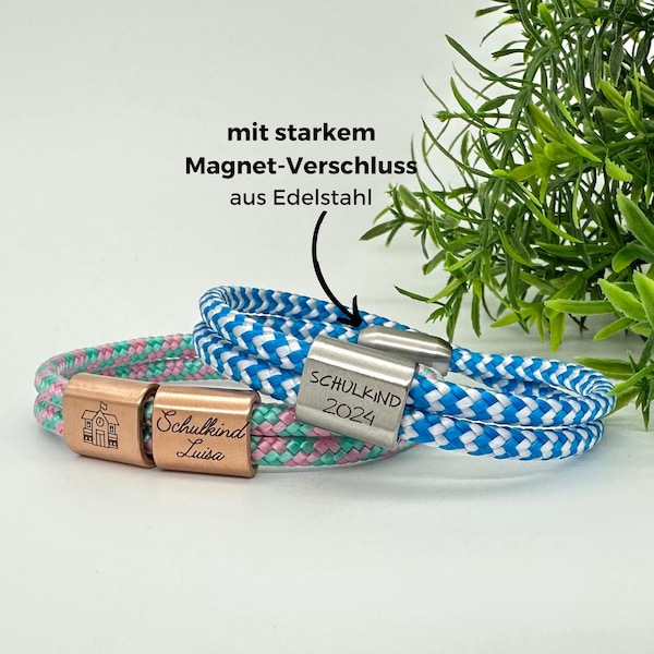 Schulkind 2024 Armband personalisiert, Schultüte, Einschulung Freundschaftsarmband Jungen und Mädchen, Geschenk zum ersten Schultag, Magnet