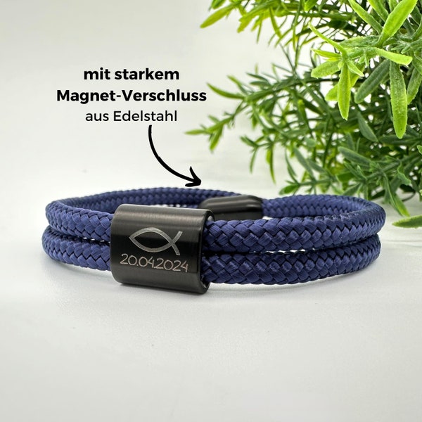 Schmuck Armband zur Firmung Erstkommunion Jugendweihe Taufe oder Konfirmation, personalisierte Gravur wie Fisch Kreuz oder andere Symbole