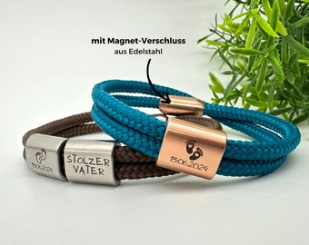 Geschenk zur Geburt, Endlich Papa Armband, Stolzer Papa mit Fußabdruck, Taufe, Herren und Frauen Armband personalisiert, Vatertaggeschenk