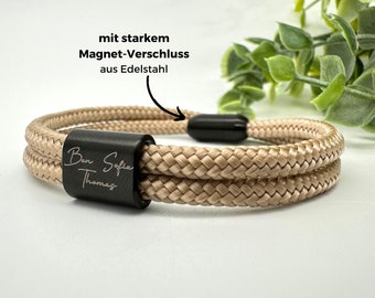 Familien Armband mit Magnetverschluss, Herrenarmband zum Vatertag, personalisierte Gravur mit Namen und Wunschsymbolen, für Männer + Frauen