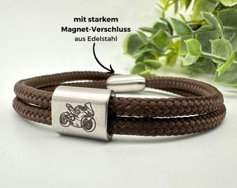 Motorrad Armband personalisierte Gravur, Geschenk für Männer und Frauen, Segeltau Schmuck graviert, Biker Armband, starker Magnetverschluss