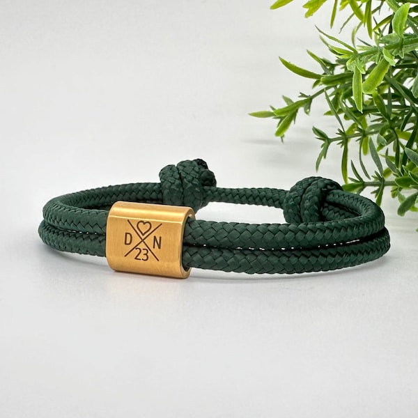 Personalisiertes Herrenarmband mit Gravur, Armband personalisiert, Partnerarmband, Segeltauarmbänder Knoten, Surferarmband, Initialen, Herz