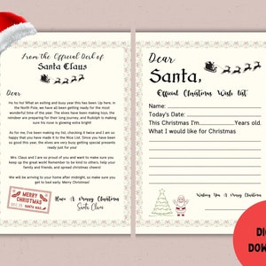 Editable Personalized Santa Letter/ Wish List & Certificate from Santa Claus /Instant Download Printable Template