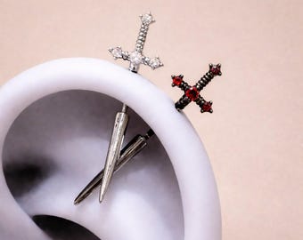 Cross Helix Earrings Set (2pcs) | Gothic Cartilage Stud