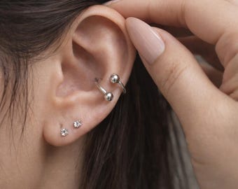 Twist Barbell Piercing | Helix Cartilage Ring | Silver Black Piercing Jewelry