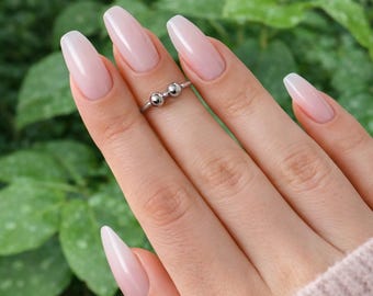 Dainty Double Ball Ring Adjustable • Minimalist Silver Stacking Ring