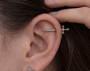 Unisex Sword Helix Earring | Cross Cartilage Stud