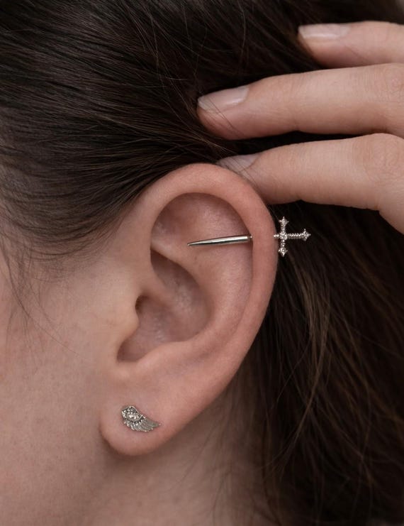 Unisex Sword Helix Earring | Cross Cartilage Stud