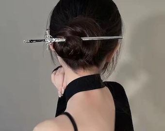 Fermaglio per capelli a forma di spada dorata, elastico per chignon in stile punk cinese, accessorio per capelli minimalista in metallo