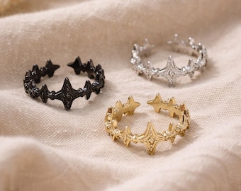 Star Ring•Gothic Punk Minimalist Band•Celestial Jewelry for Women Men