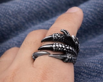 Dragon Claw Ring, Adjustable Stainless Steel Gothic Biker Jewelry
