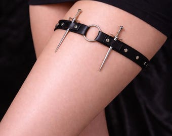 Gothic Thigh Garter Belt • Black Leather Leg Harness