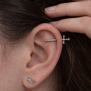 Unisex Sword Helix Earring | Cross Cartilage Stud image 4