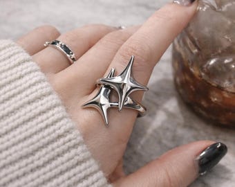 Open Double Star Ring | Gold Silver Punk Gothic Jewelry