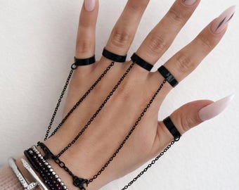 Gothic Punk Chain Hand Bracelet Ring | Adjustable Finger Jewelry (Silver Gold)