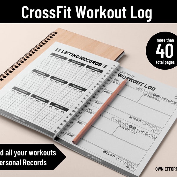 Crossfit WOD Planner Daily Printable Fitness Workout Notebook Personal WODs Journal Emom Amrap For Time Lift Records en 4 couleurs PDF A4 A5