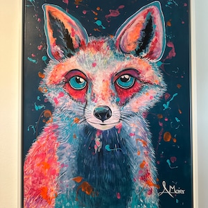 Acrylic painting 60 x 80 cm - little fox 23 including shadow gap frame