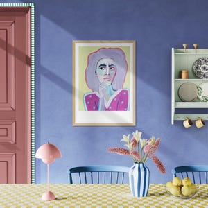 Kunstdruck - Impressão de belas artes, Frau Porträt abstrakt und handgemalt (limitierte Auflage, diversos Größen)