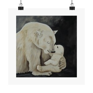 Mama bear and cub fine art print, Cute animals poster, Nursery wall decor, Mom bear and baby print