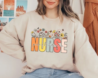Nurse Practitioner Sweatshirt with Spring Flowers for NP Nurse