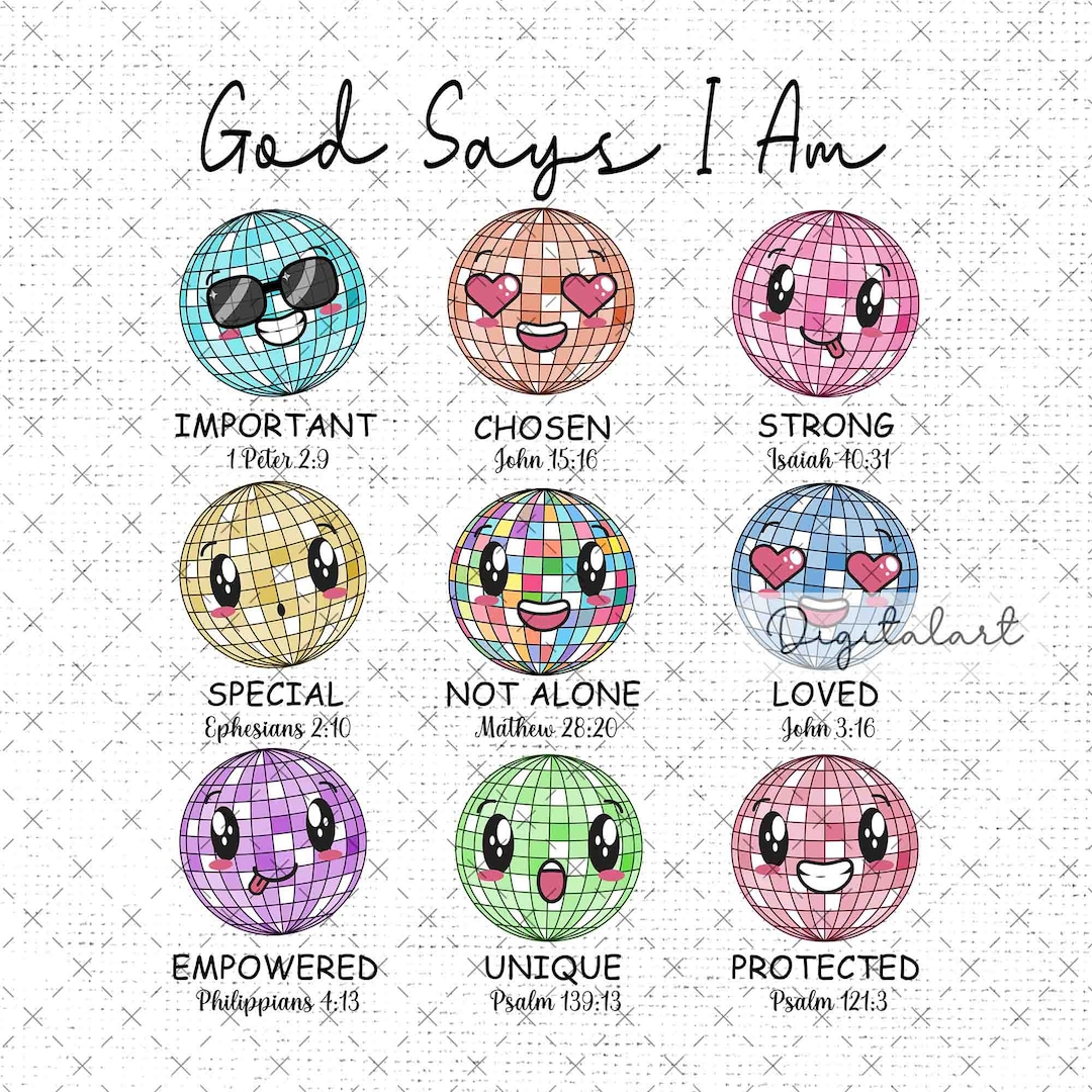 God Says I Am Disco Ball Png, Bible Verse Png, Disco Ball Kid Png, Jesus Kid Png, Disco Faith