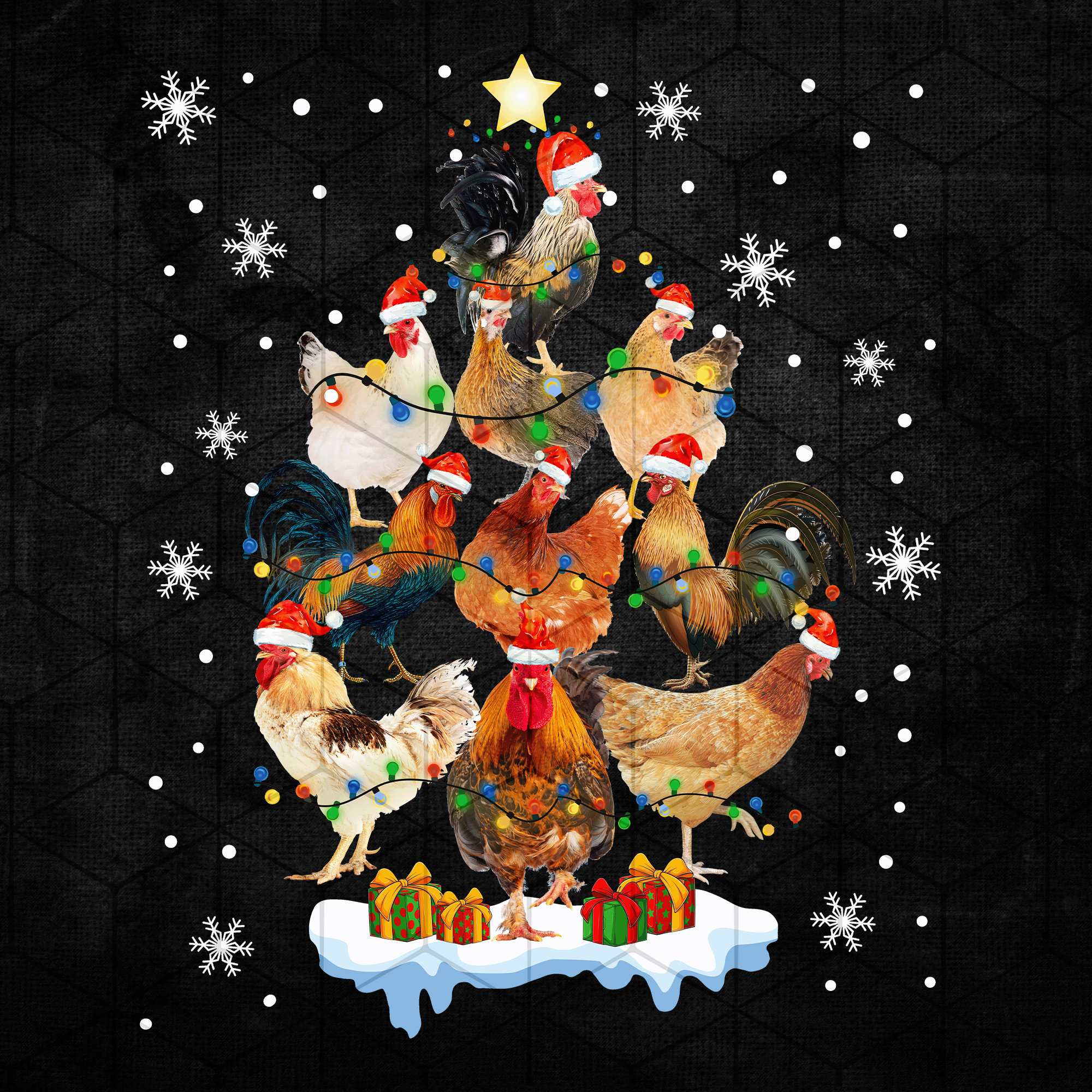 Chicken Christmas Tree Png, Merry Christmas Chickens Png, Chicken