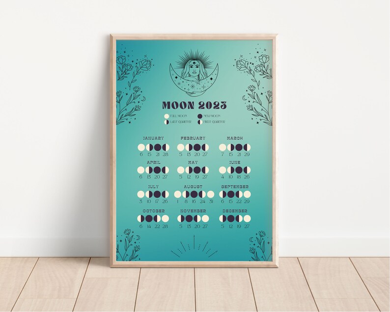 2023 Lunar Calendar Printable Moon Phase Calendar Celestial Etsy UK