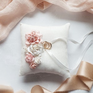 Blush ring pillow wedding Blush pink boho ring holder Bearer pillow Linen ring holder Rustic engagement box image 2