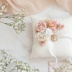 Ring pillow wedding Blush pink boho ring holder Classic bearer pillow Linen ring holder Rustic engagement box Outdoor wedding accessories image 3