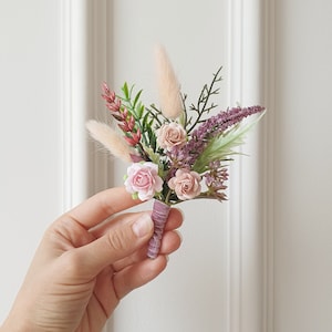 Blush lilac rustic boutonniere Heather boutonniere Boho groom&#39;s button hole Wedding summer groom flowers Fall wedding